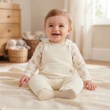 N14615: Baby Unisex Quilted Dungaree & Top Outfit (0-9 Months)